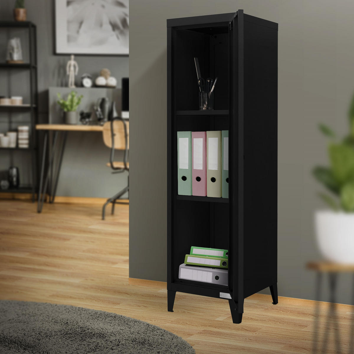 AKTENSCHRANK - Schwarz, Metall (38/137.5/38cm) - ML-DESIGN