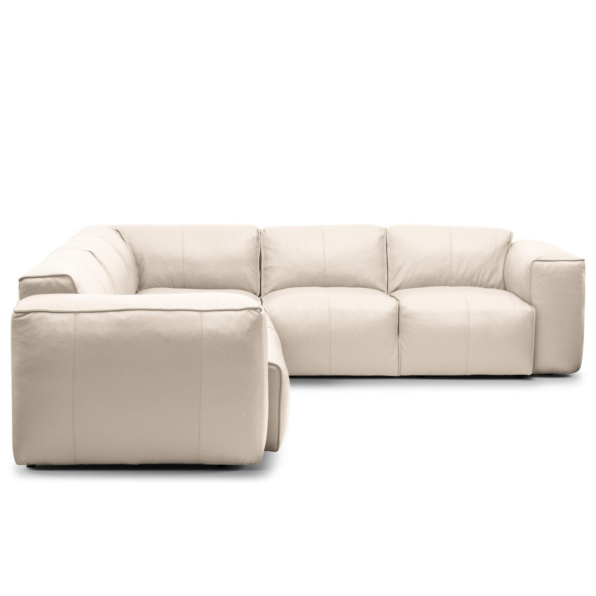 ECKSOFA mit Rundecke - Hellgrau/Schwarz, Leder/Kunststoff (325/260cm) - home24