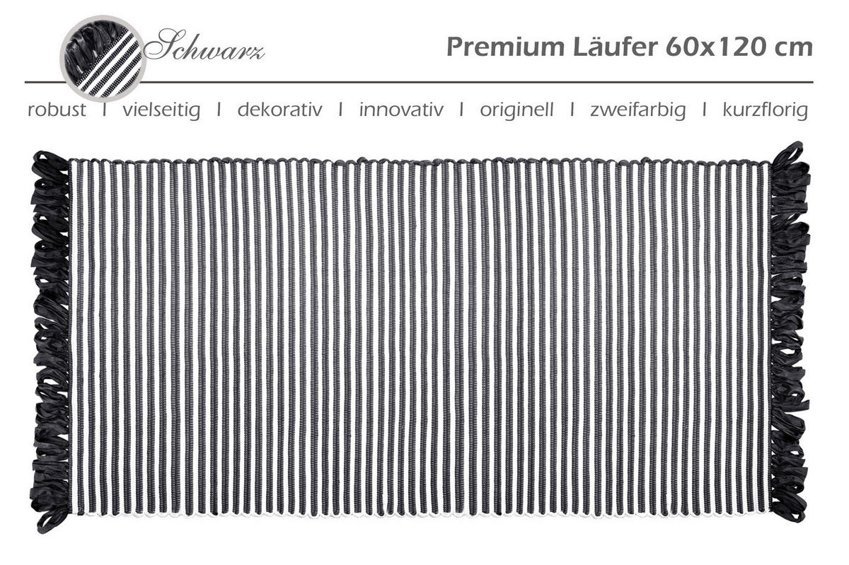 HANDGEWEBTER Läufer 60x120 cm Schwarz - Schwarz, Naturmaterialien/Textil (60/120cm) - Lashuma