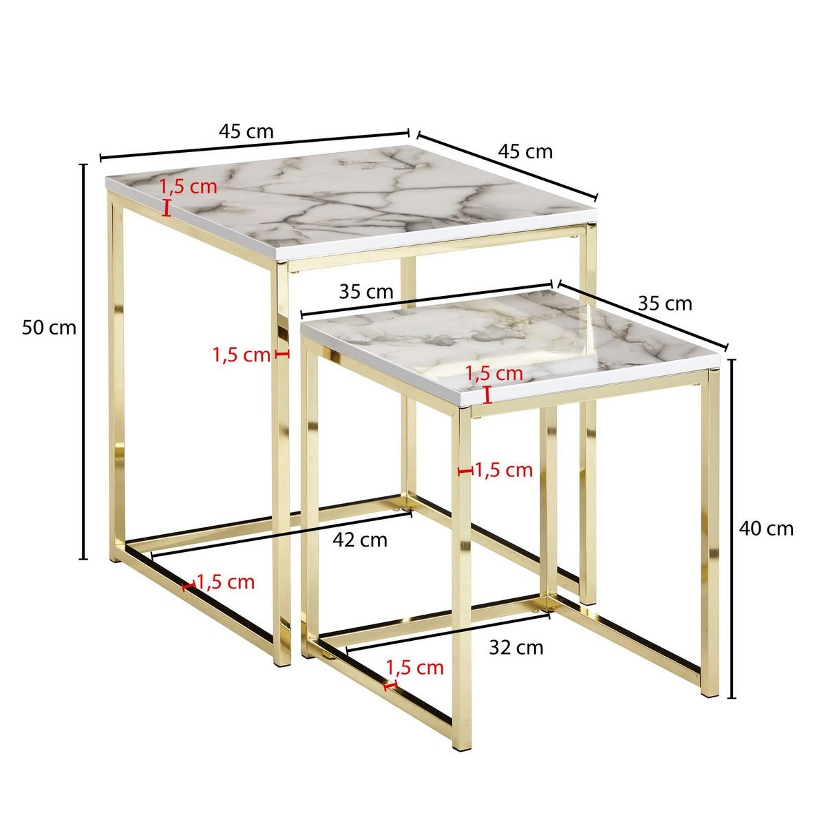 BEISTELLTISCH 2er-Set eckig FEDELE Holz - Weiß, Holzwerkstoff (45/45/50cm) - tinkaro