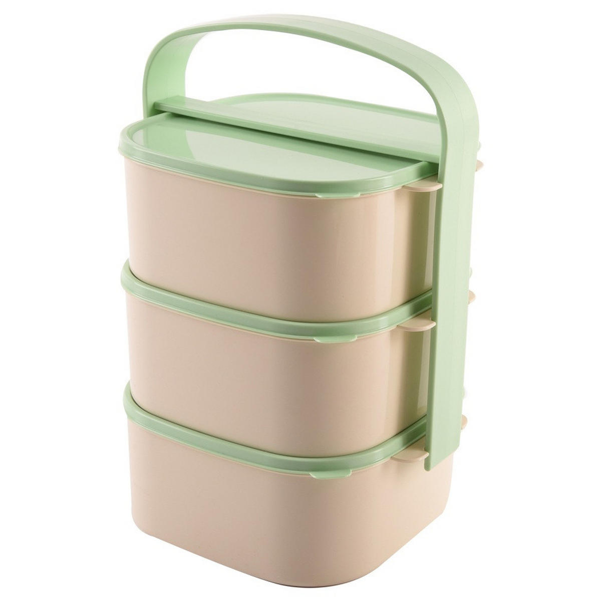LUNCHBOX Dreistöckige aus Kunststoff 3 x 1,15 l - Grün, Kunststoff (15/24/15cm) - Orion 