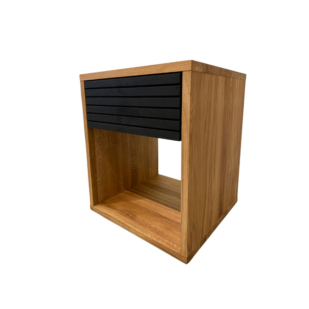 NACHTTISCH Emma, Eiche, schwarze Schublade, 38/40/50 cm - Honigeiche/Eichefarben, Holz (40/50/38cm) - WOODEK