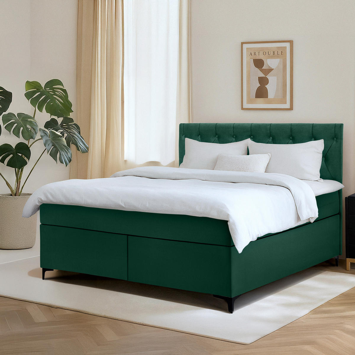 POLSTERBETT ARDEA, Dunkelgrün - Dunkelgrün/Schwarz, Holz/Holzwerkstoff (160/200cm) - KONSIMO®