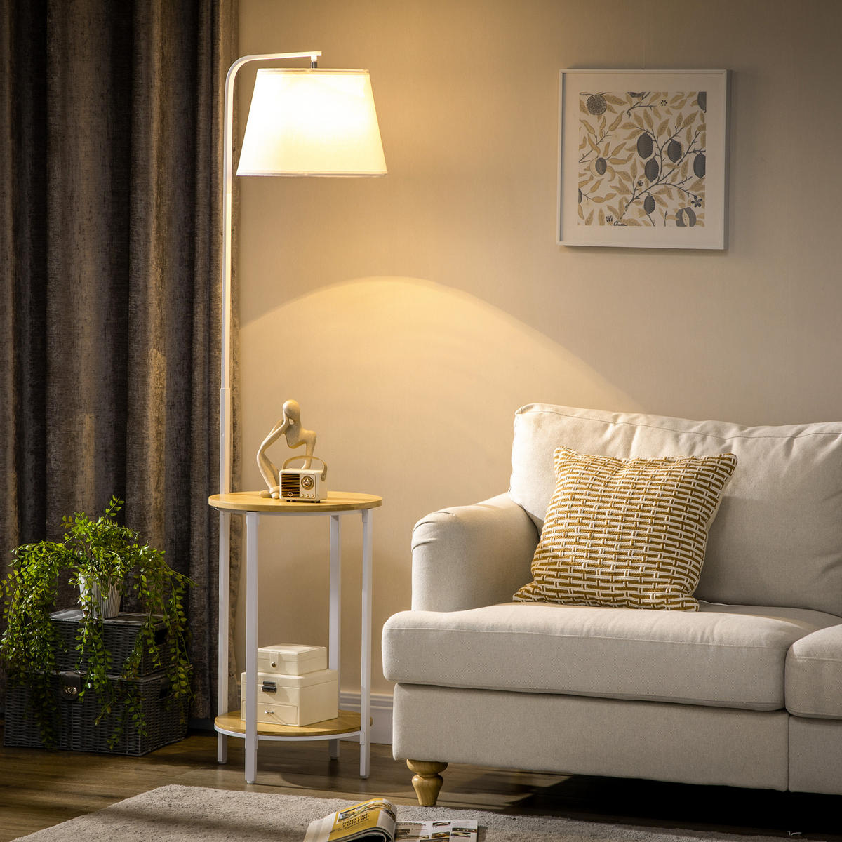 STEHLEUCHTE, Standlampe mit 2 Ablagen, 40 W Stehlampe, Standleuchte, Metall - Weiß, Metall (43/39.5/162cm) - HOMCOM