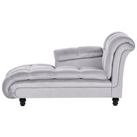 CHAISELONGUE Samtstoff hellgrau rechtsseitig Lormont - Grau, Textil (141/76/70cm) - Beliani