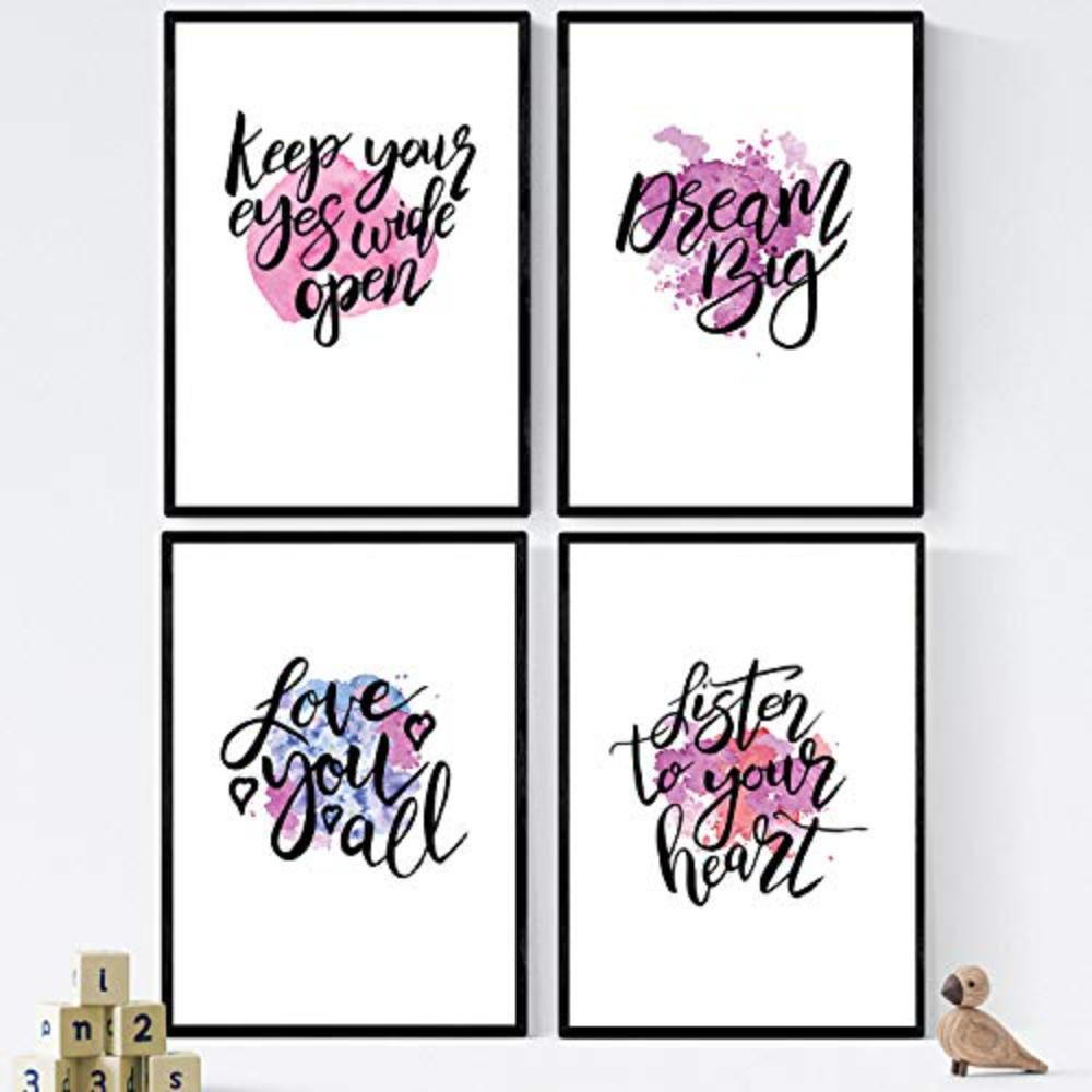 POSTER Set mit 4 glücklich und bunt ‚Ehrfürchtig‘ A3 Rahmenlos - Klar, Papier (29.7/3cm) - Nacnic