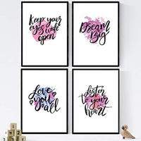 POSTER Set mit 4 glücklich und bunt ‚Ehrfürchtig‘ A3 Rahmenlos - Klar, Papier (29.7/3cm) - Nacnic