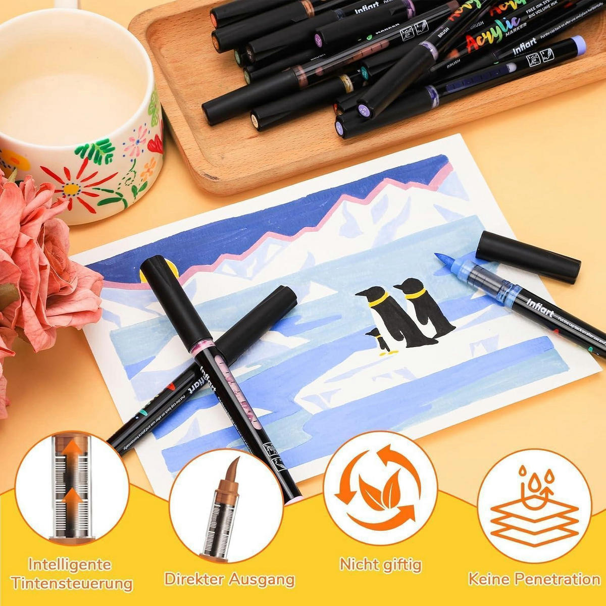 ACRYL Marker Set 48 Farben Pinselspitze - Multicolor, Kunststoff (10/10/15cm)
