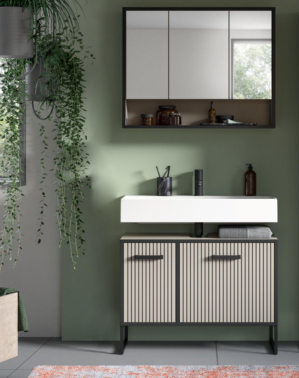 BADMÖBEL-SET 2-teilig Scana in schwarz, sand 80 cm, Kombination mit Soft-Close - Sandfarben/Schwarz, Glas/Holzwerkstoff (80/192/36cm) - Inn.Furn