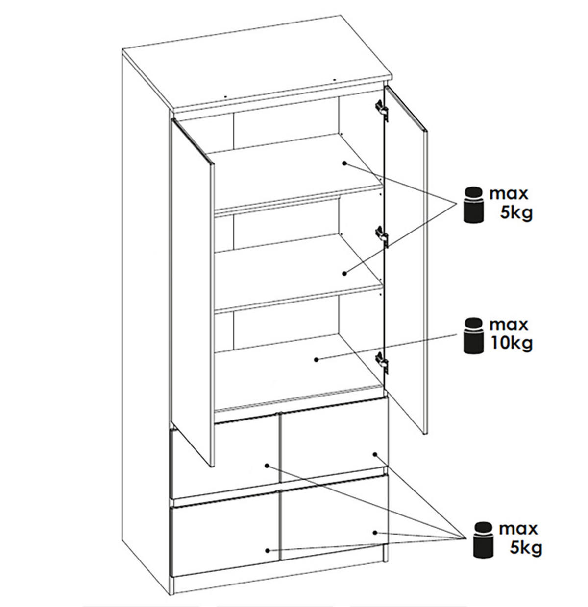 KLEIDERSCHRANK Boston weiß 91 / 58,5 / 213cm - Weiß, Holz/Holzwerkstoff (91/213/59cm) - Feldmann-Wohnen