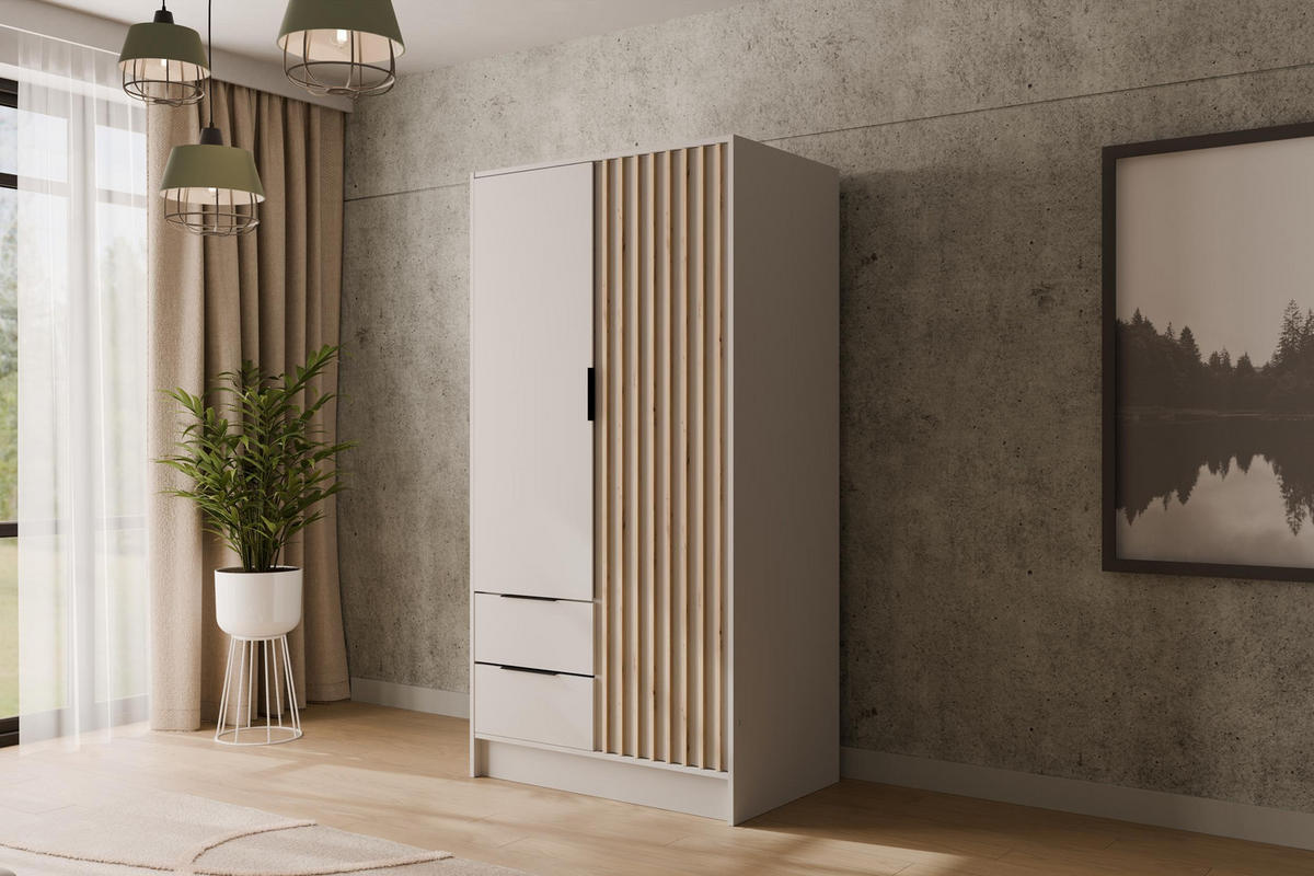 KLEIDERSCHRANK NELIA - 120 cm - Weiß/Eiche Artisan, Holzwerkstoff (102/200/51cm) - ALTDECOR