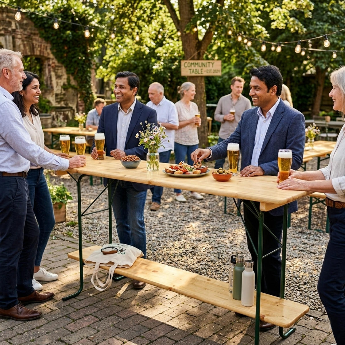 STEHTISCH Mino - 220cm klappbar, Bistrotisch Metall + Holz lackiert, Bartsich mit Fuss-Stütze - Braun, Metall (70/220/110cm) - TPFGarden