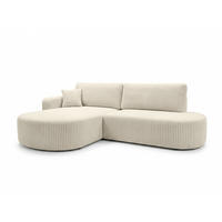ECKSOFA Mit Schlaffunktion Und Bettkasten, Cordstoff Tilia, Ecru, Links, ROUND ONE OPEN XL - Ecru, Holz (262/175cm) - Kaiser Möbel