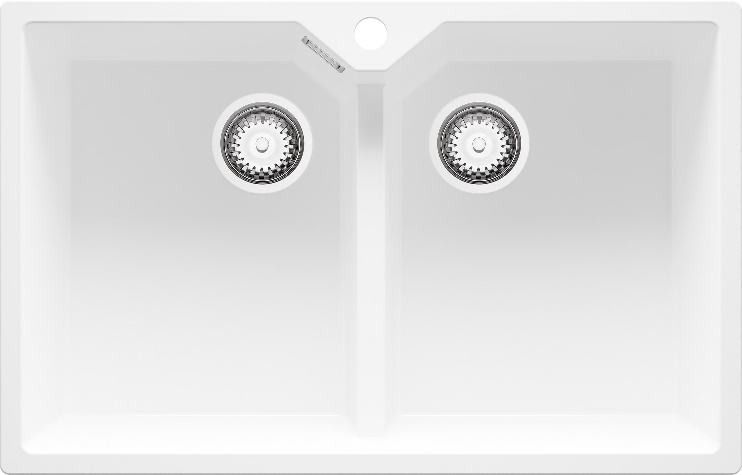 SPÜLBECKEN Madrid Twin, 2-er set Weiß 78/50 cm 2 Becken + Ablauf-Set ab 80er Unterschrank - Chromfarben/Weiß, Kunststoff (78/19/50cm) - Primagran