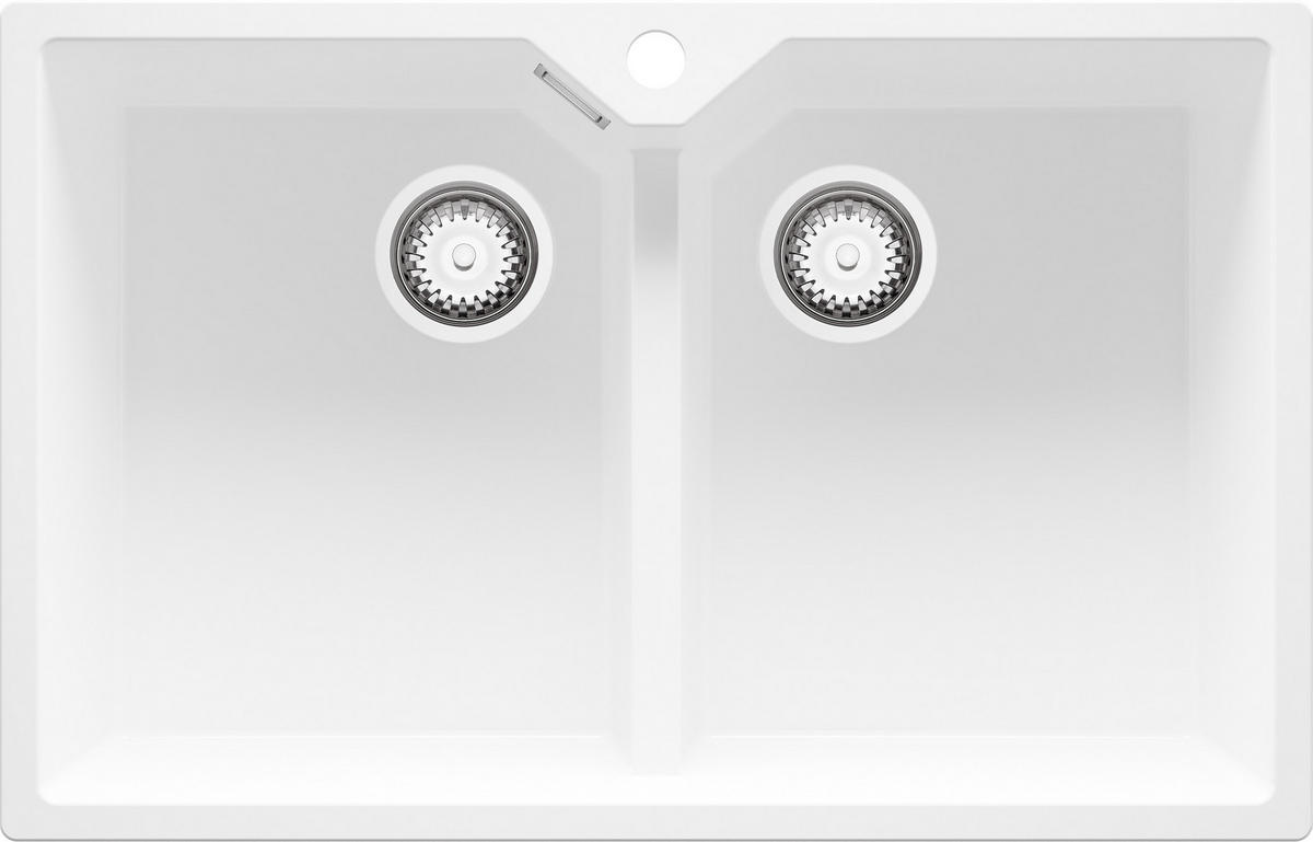 SPÜLBECKEN Madrid Twin, 2-er set Weiß 78/50 cm 2 Becken + Ablauf-Set ab 80er Unterschrank - Chromfarben/Weiß, Kunststoff (78/19/50cm) - Primagran