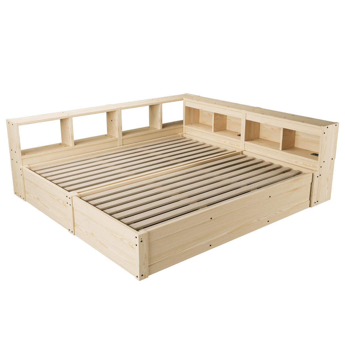 SCHLAFSOFA 90x200cm LED Stauraum Steckdose Holzbett Holz - Naturfarben, Holzwerkstoff (180/200cm) - FLIEKS