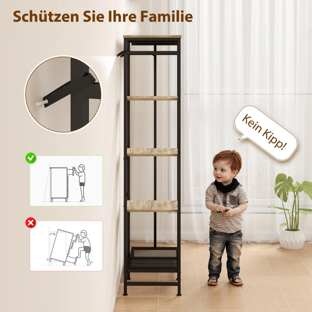 STANDGARDEROBE 100/35/156 cm mit Kleiderstange, Schuhablage und Ablage in Eiche - Eichefarben, Metall (100/156/35cm) - BEAOK