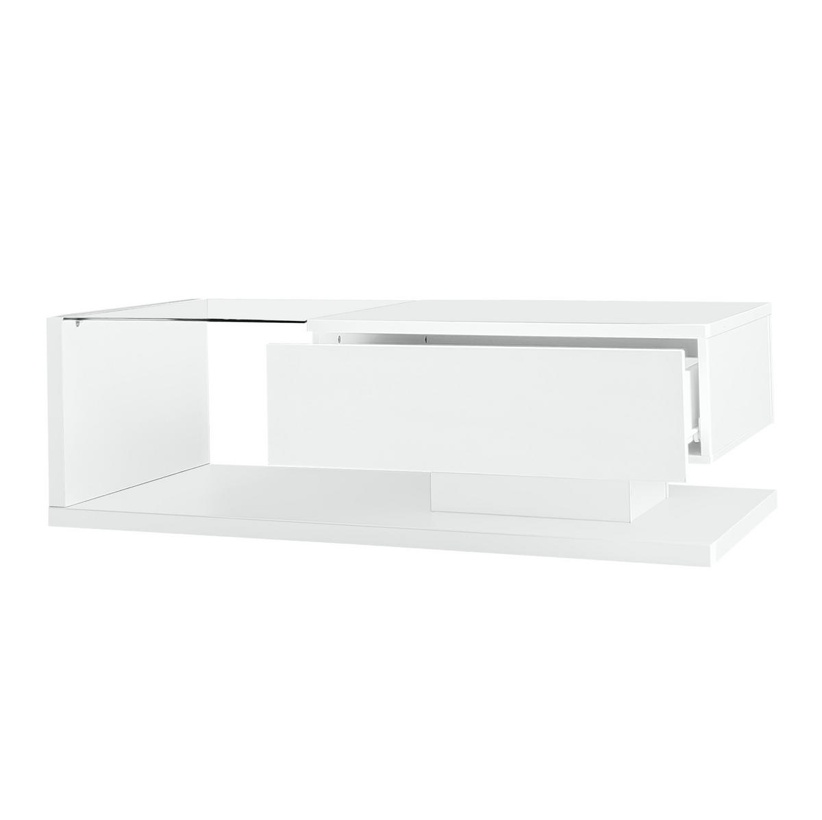 COUCHTISCH 105/55 cm mit Ablagefach, Glasplatte und LED-Beleuchtung - Weiß, Holzwerkstoff (105/55/32.5cm) - BEAOK