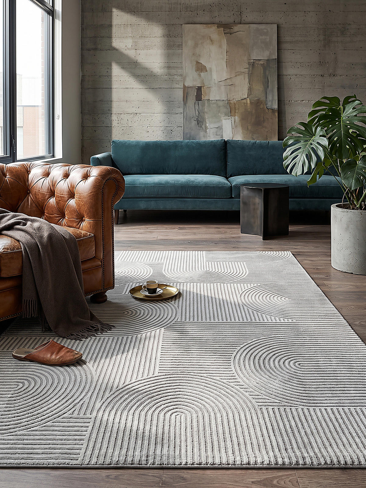 TEPPICH Kurzflor ERESMA Geometrisch Polyester Grau 160 x 230 cm - Grau, Textil (160/230cm) - KADIMA DESIGN