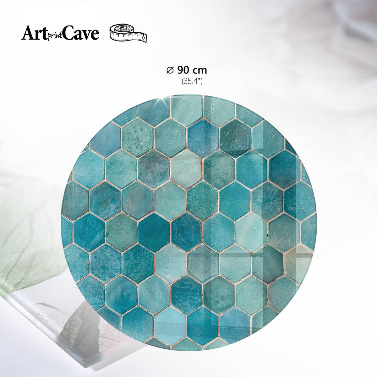 TISCHPLATTE fi90 cm – Türkisfarbene Fliesen - Braun, Glas (90/90/0.4cm) - Wallfluent