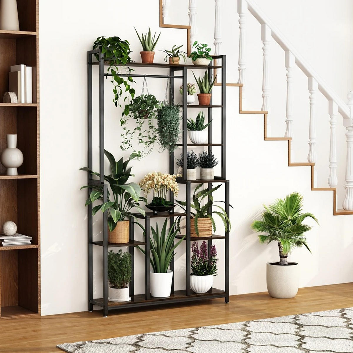 PFLANZENREGAL 7-stufiger Schwarz für Terrasse, Garten, Balkon - Schwarz, Holzwerkstoff (98/180/23.8cm) - Kaket