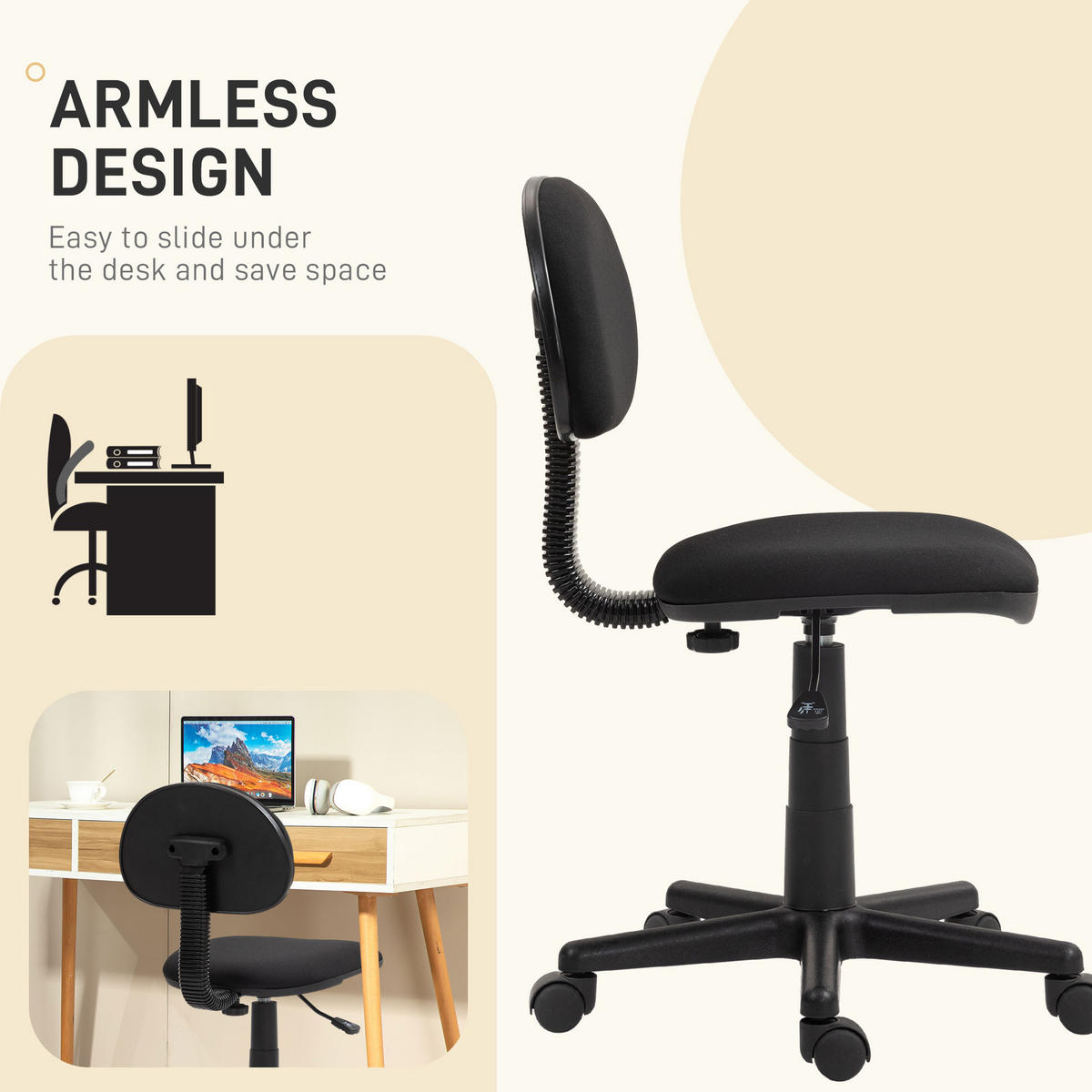 BÜROSTUHL Polyester Schaumstoff Schwarz - Schwarz, Kunststoff (43/85/51cm) - HOMCOM
