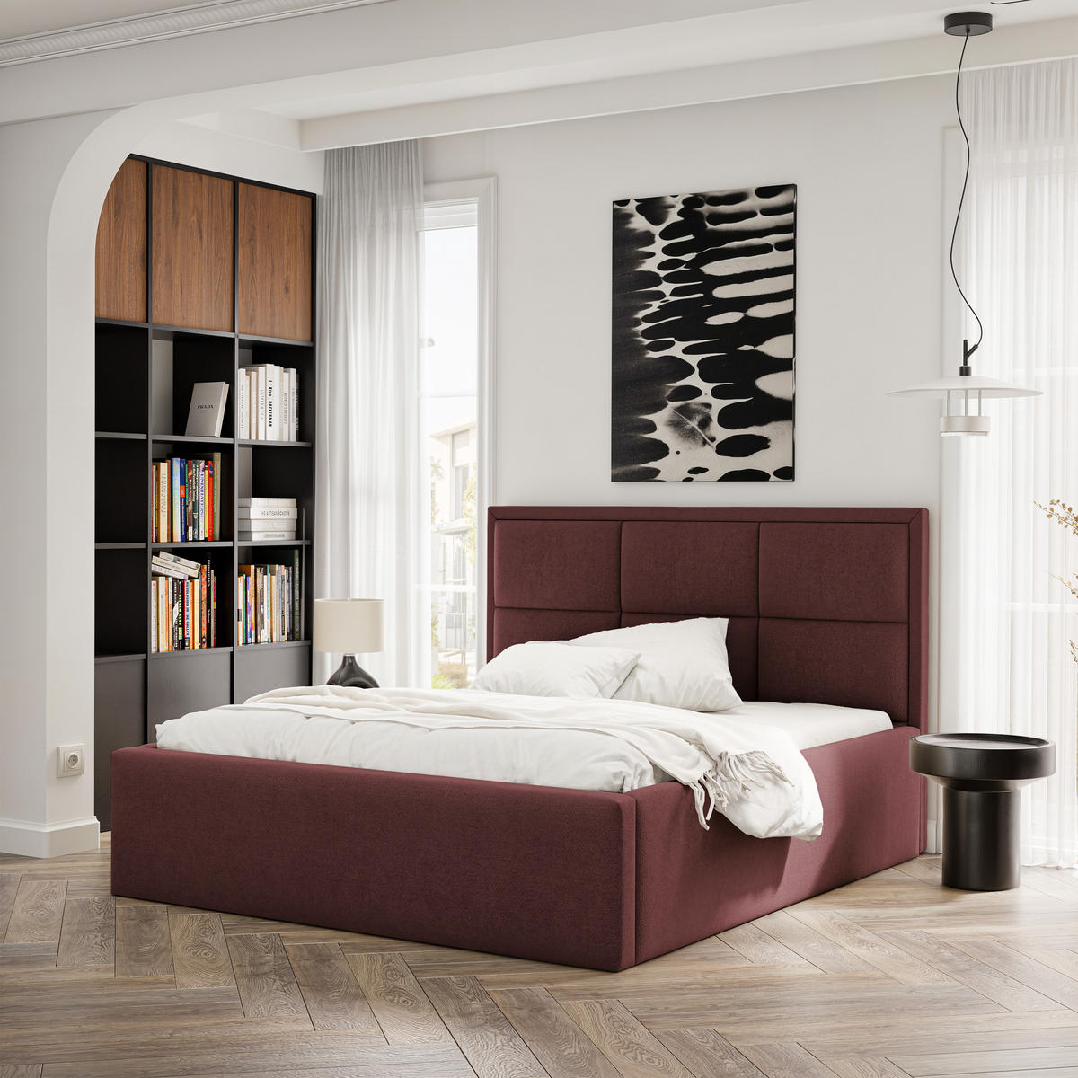 POLSTERBETT ELIN 160/200 cm Bettkasten, Bordeaux - Bordeaux, Textil/Metall (160/200cm) - Idohome