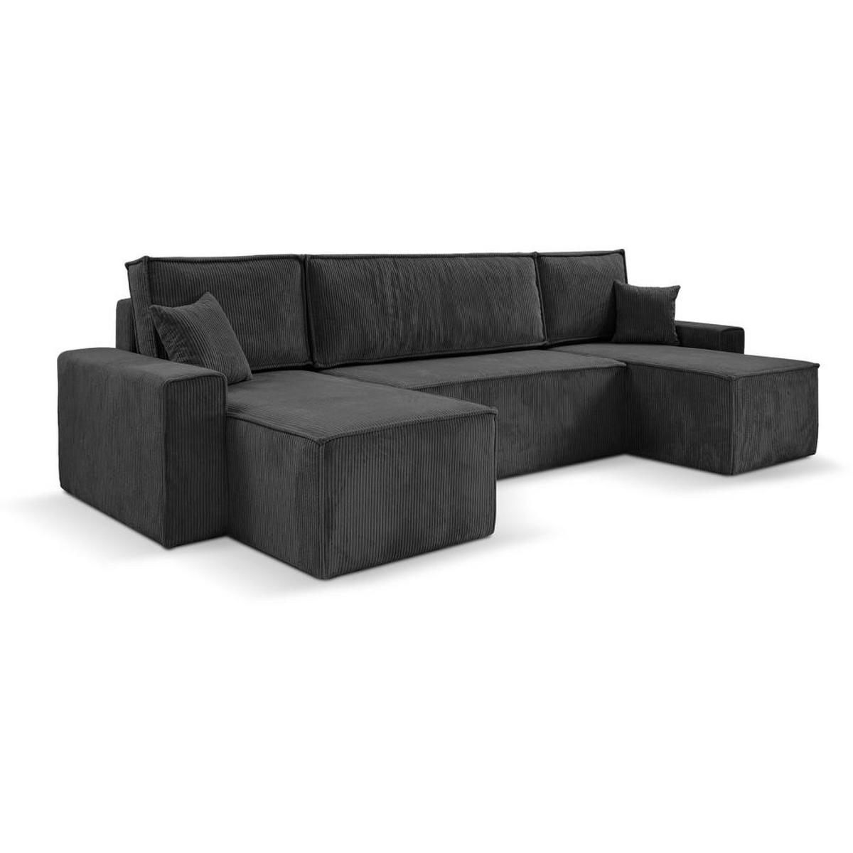 WOHNLANDSCHAFT Hektor U mit Schlaffunktion dunkelgrau - Dunkelgrau/Schwarz, Kunststoff/Textil (318/94/152cm) - Beautysofa