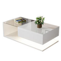 COUCHTISCH, Hochglanz-Weiß mit gehärtetem Glas und 16‑farbiger dimmbarer LED, 105/55/32,5 cm,Weiß - Weiß, Holzwerkstoff (105/55/32.5cm) - Redom