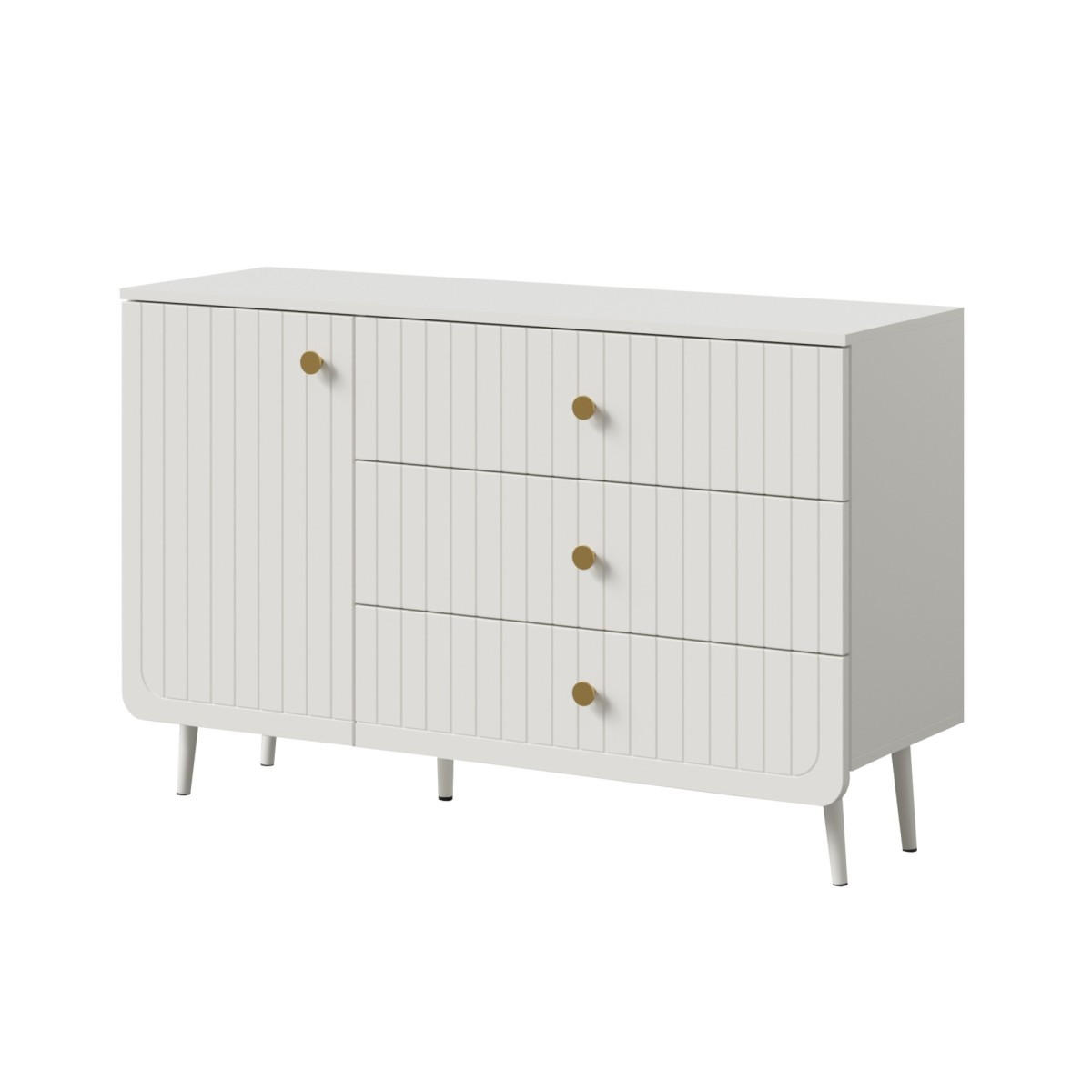 KOMMODE mit Schubladen Chloe 1D3S 120 Weiß (schwarzer oder goldener Griff) - Schwarz/Weiß, Holzwerkstoff/Kunststoff (120/78/40cm) - mzm24