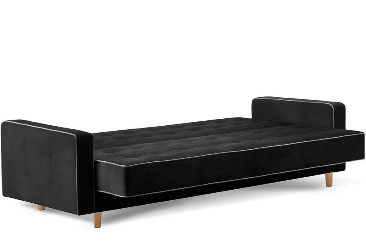 3-SITZER-SCHLAFSOFA DOZER mit 2 Zierkissen und Wellenunterfederung , Schwarz - Schwarz, Textil (223/94/93cm) - KONSIMO®