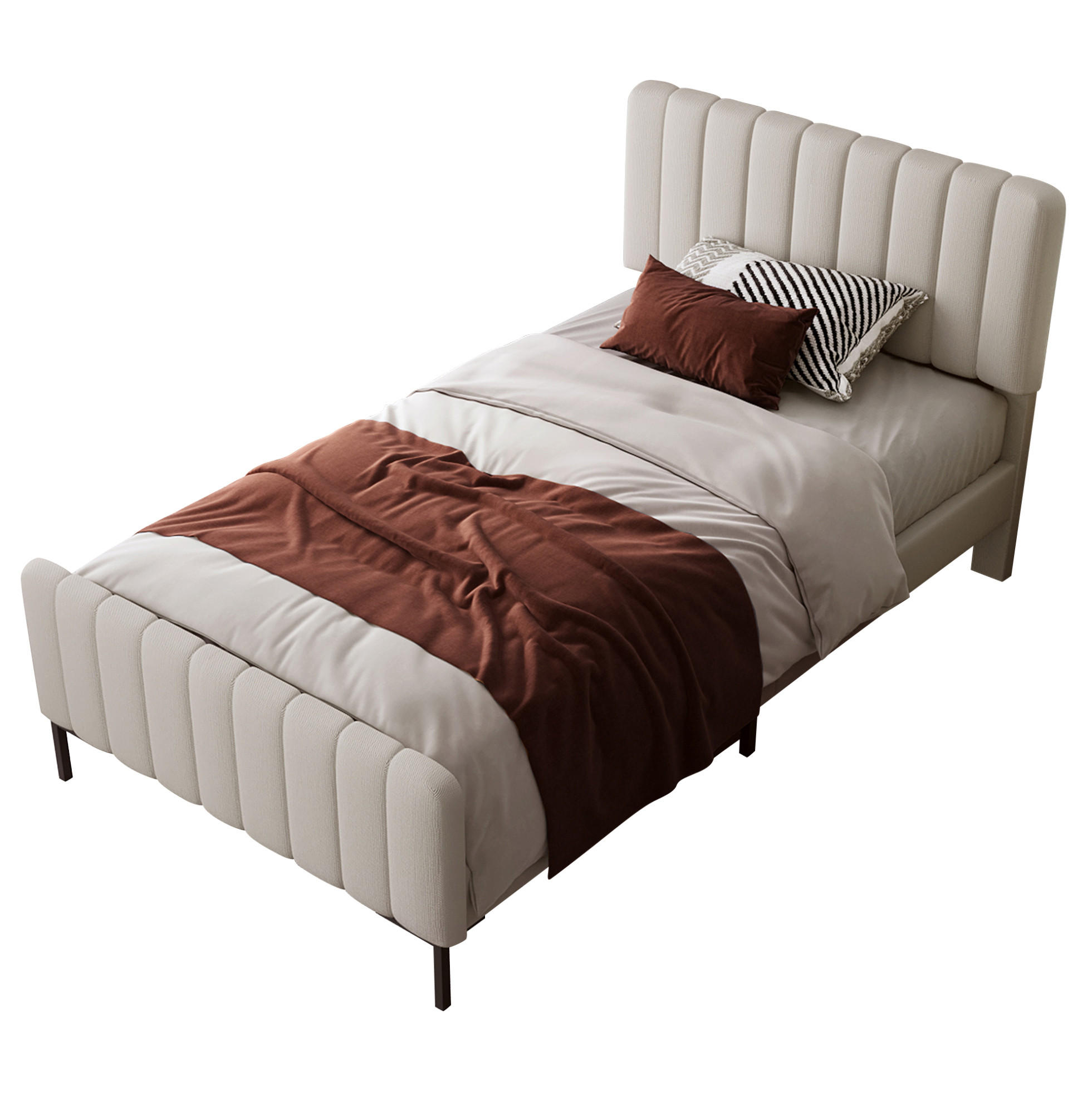 POLSTERBETT 90/200 cm mit verstellbarem Kopfteil und Lattenrost, Grau-Beige - Grau, Textil (90/200cm) - BEAOK