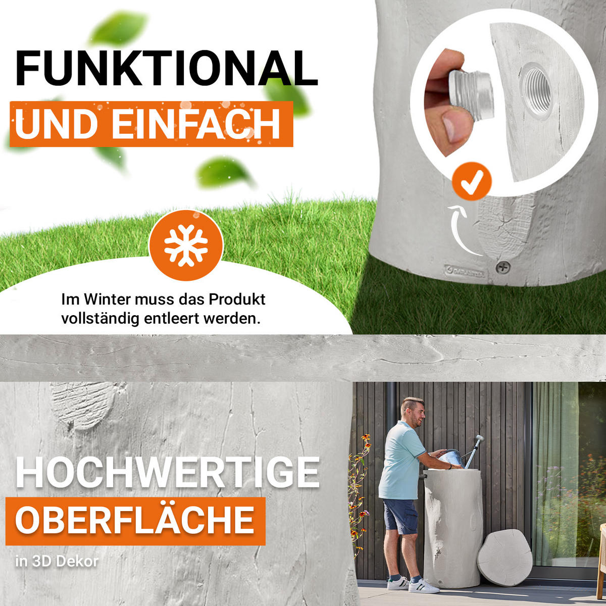 STOCK Regentonne 400 L, grey - Grau, Kunststoff (72/119/72cm) - GARANTIA