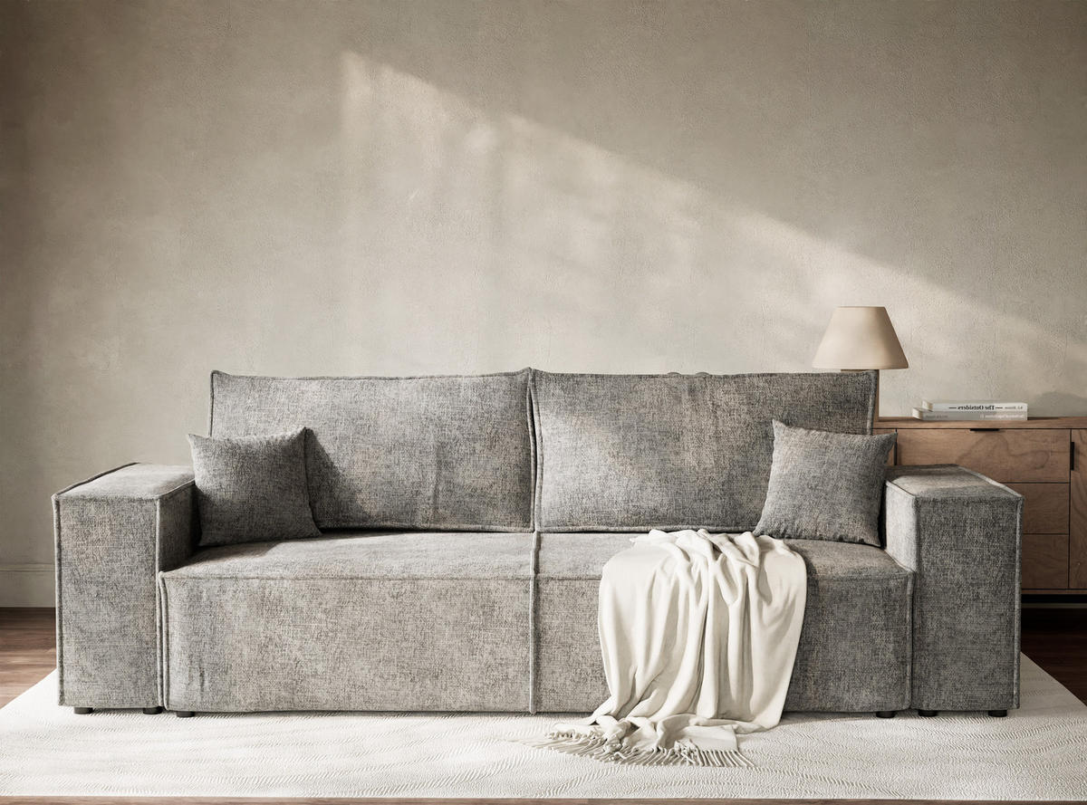 SOFA MIT SCHLAFFUNKTION Milos Grau Chenille-Stoff - Schwarz/Grau, Holz/Holzwerkstoff (255/70/105cm) - Maison de Reve