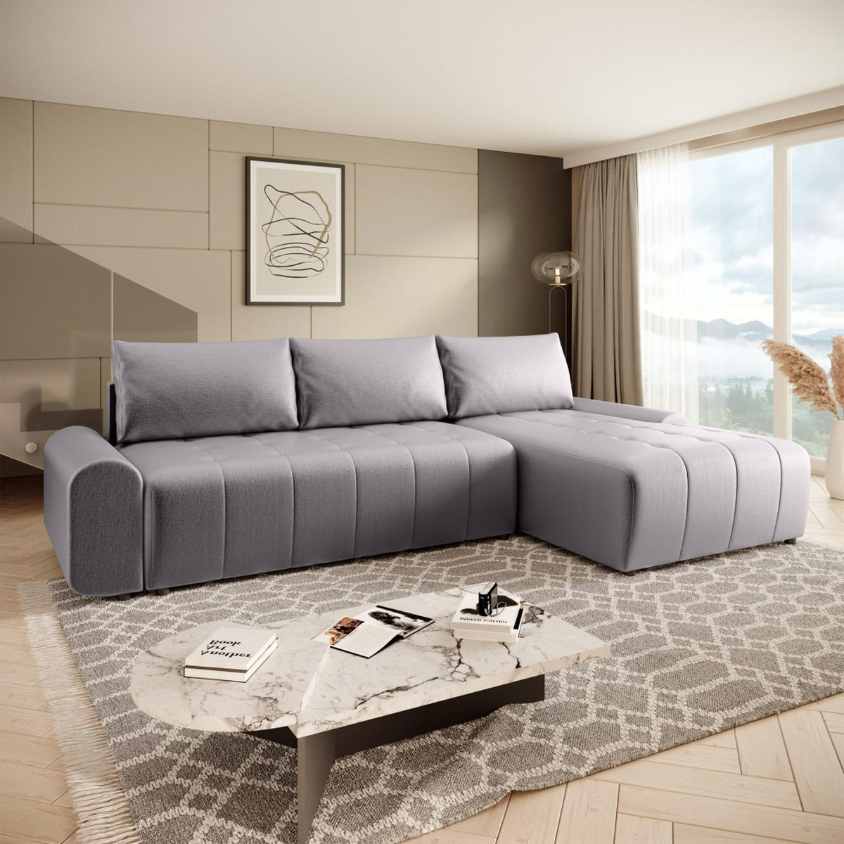 ECKSCHLAFSOFA Costa L Dunkelgrau rechts - Dunkelgrau/Schwarz, Kunststoff/Textil (290/169cm) - Beautysofa