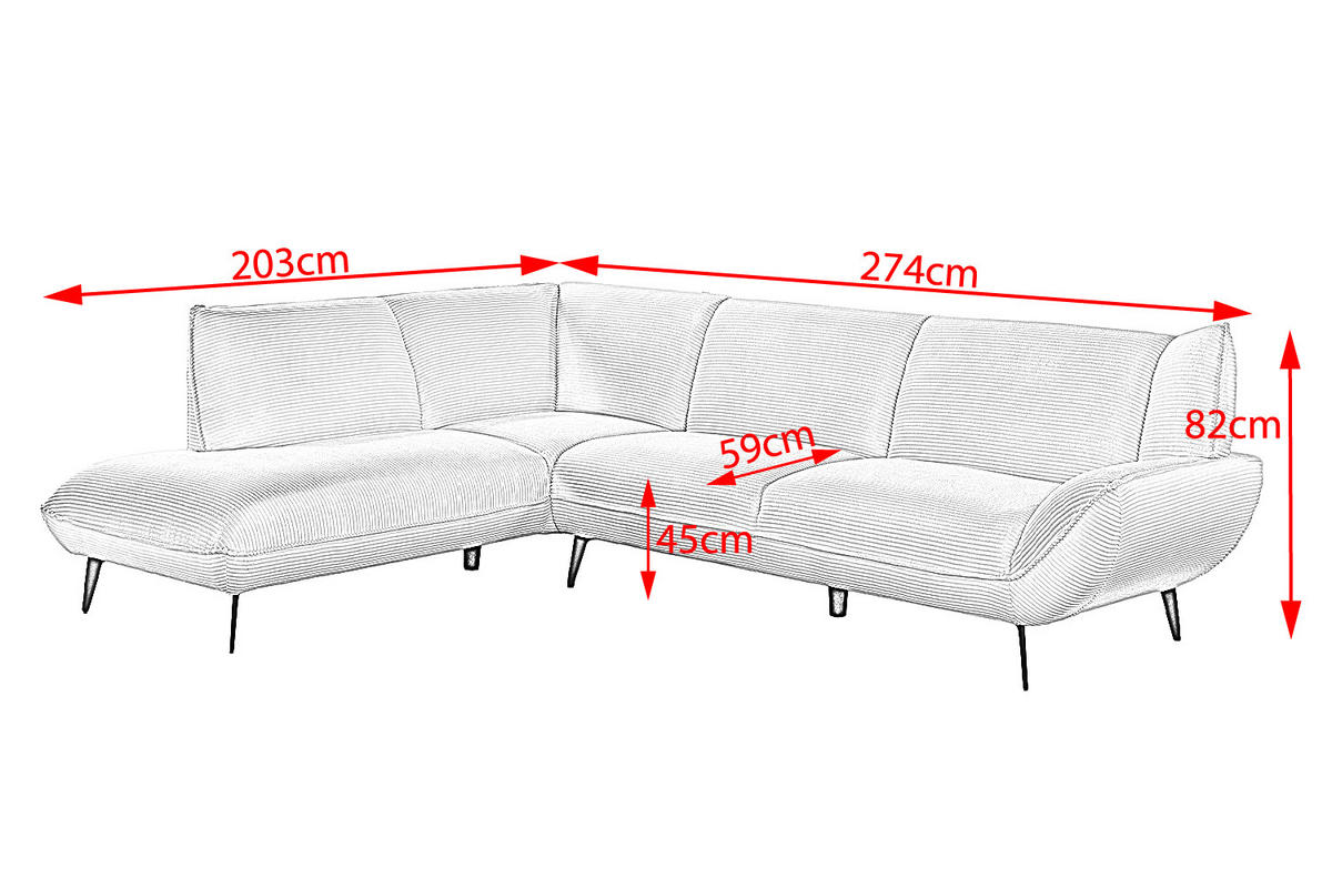 ECKSOFA CALLA Cremeweiß Cord - Creme/Schwarz, Textil (274/203cm) - KAWOLA