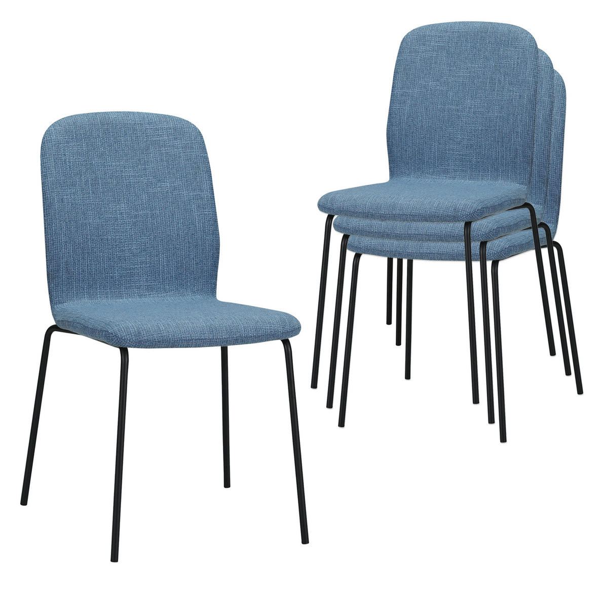 STUHL ENNA Stoffbezug Metallbeine 4er Set Blau - Blau, Textil/Metall (50/85/58cm) - Albatros