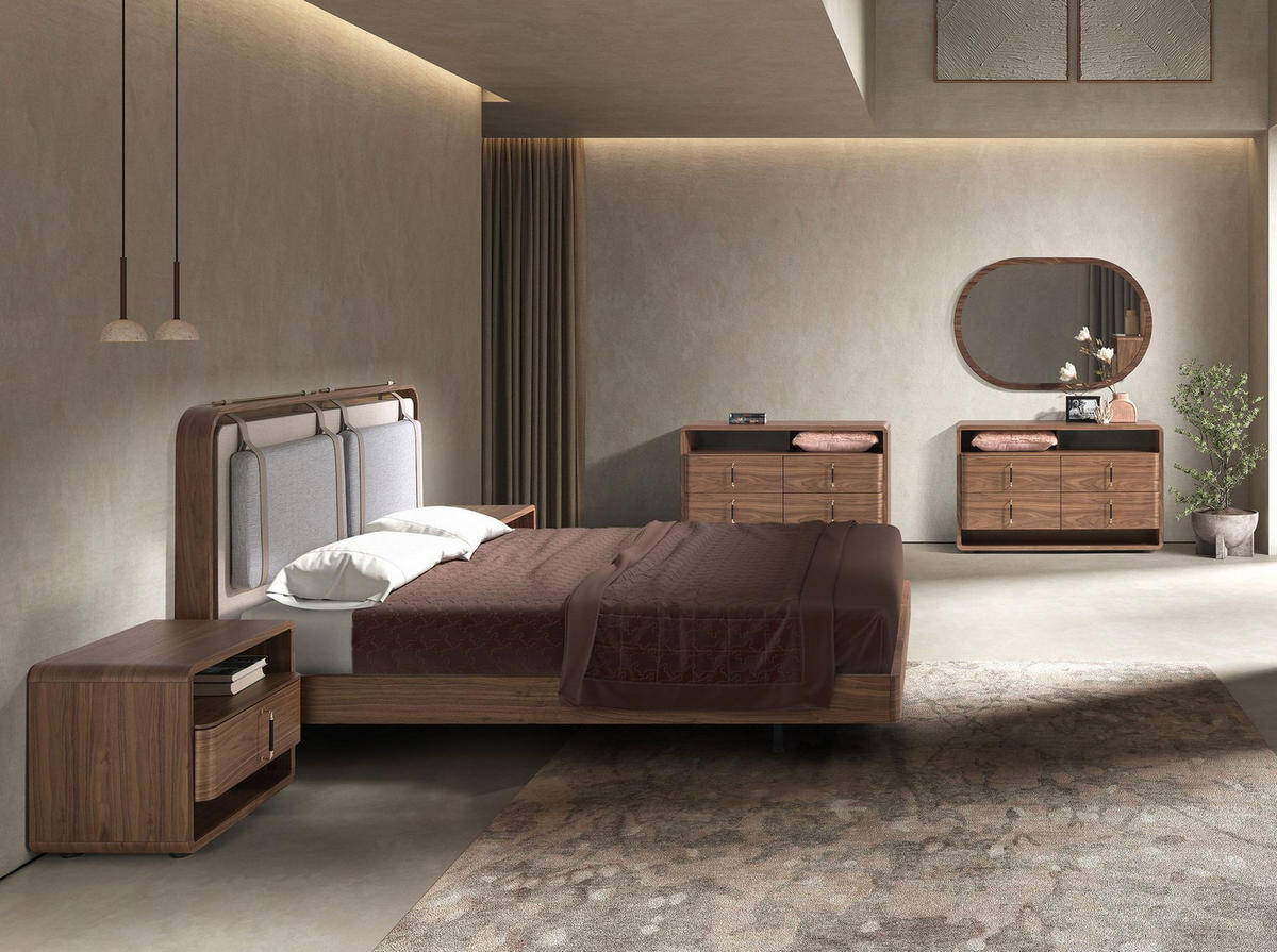 BETT Stoff 170/215/110 cm - Beige/Nussbaumfarben, Holz/Textil (160/200cm) - ANGEL CERDA