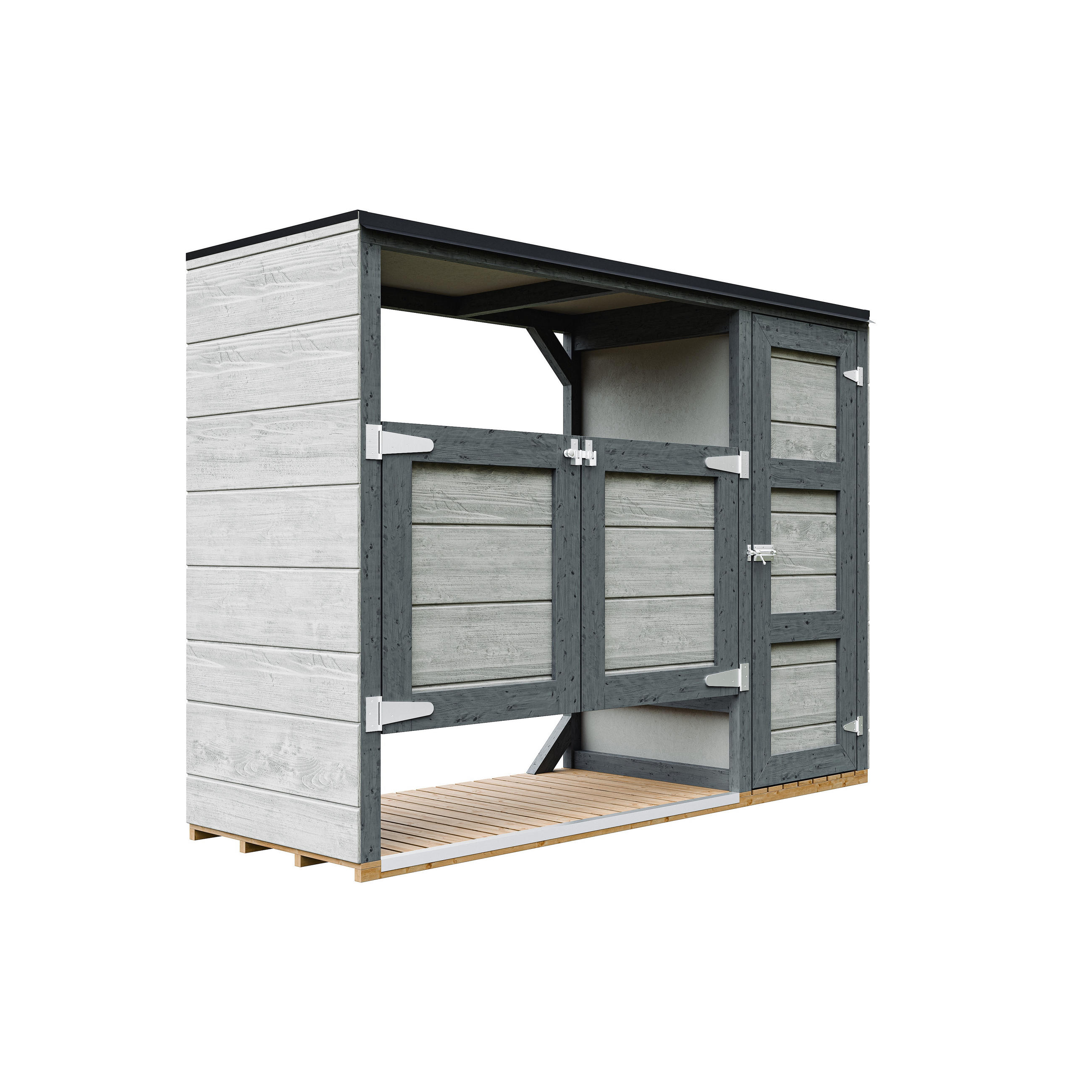 MÜLLTONNENBOX 2er 240L, Timbela M981A-TUNDRA CAVERN, Aus Wetterfest LP Smartside Holz - Graubraun, Holz (217/159/75cm) - Timbela