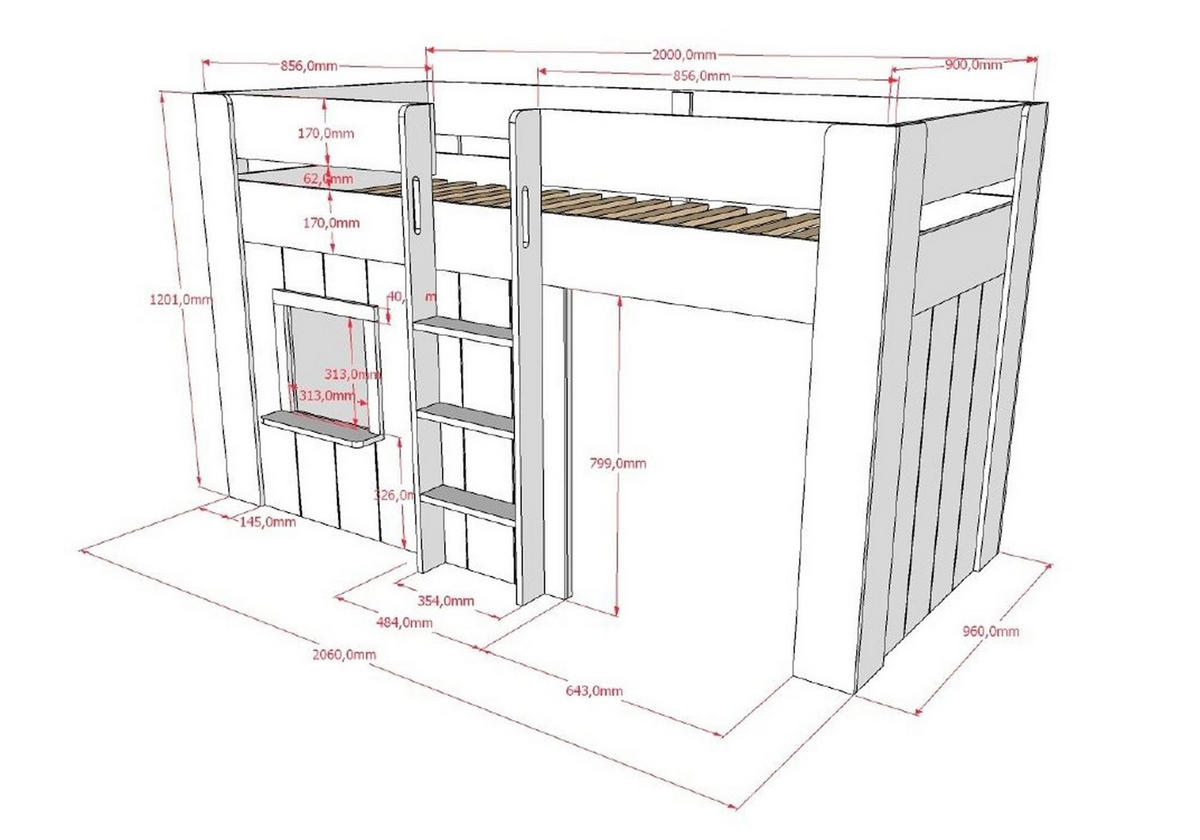 HOCHBETT Karrie 206x120x105 aus MDF in Weiß mit Stoffset - Weiß, Holzwerkstoff (90/200cm) - 58aufmkessel