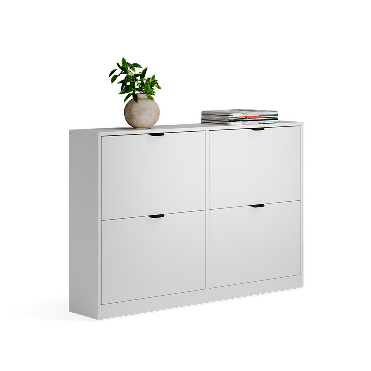SCHUHKIPPER Gizmo, Weiß, 115 x 77.6 cm mit 2x2 Fächern - Schwarz/Weiß, Holzwerkstoff (115/77.6/22cm) - Vicco