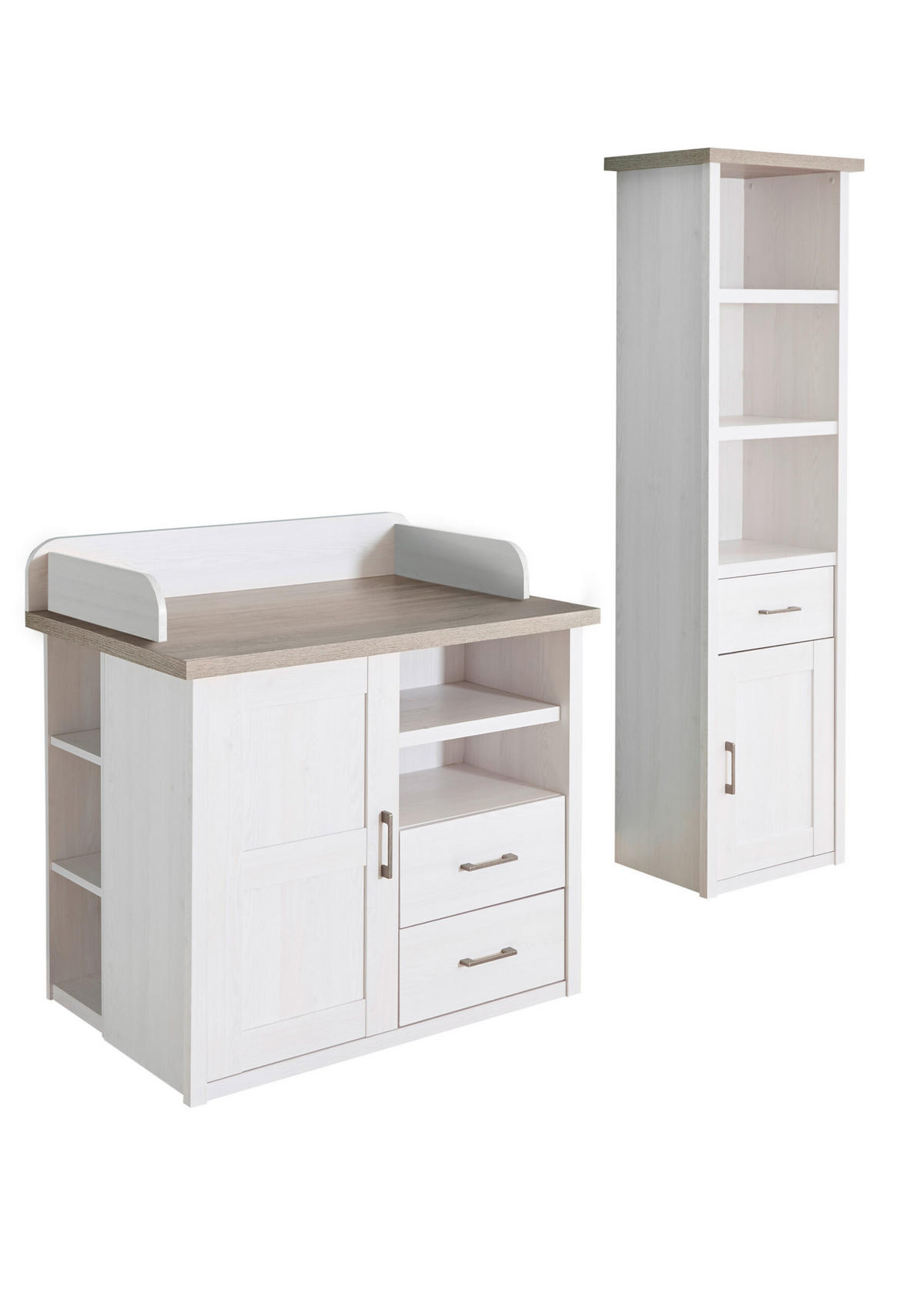 BABYZIMMER Luca in Pinie Weiß und Trüffel Landhaus 4 teilig - Weiß, Holzwerkstoff (120/200/80cm)