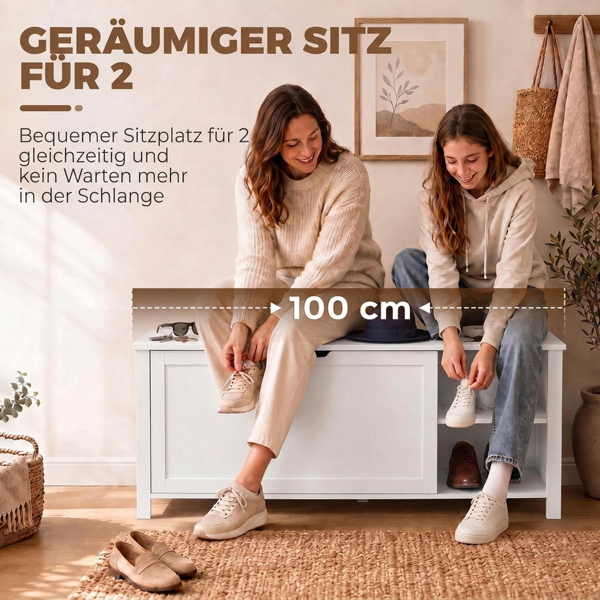 SCHUHBANK MDF Holz Weiß - Weiß, Holz/Holzwerkstoff (40/48.5/100cm) - HOMCOM