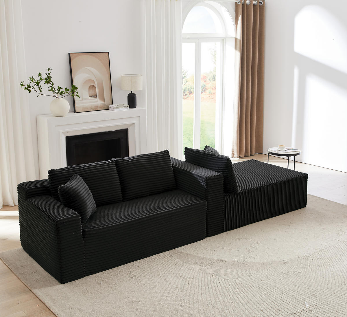 ECKSOFA DE-34926 L-Form mit Chaise rechts Schwarz - Schwarz, Textil (163/252.5cm) - ComfortXL
