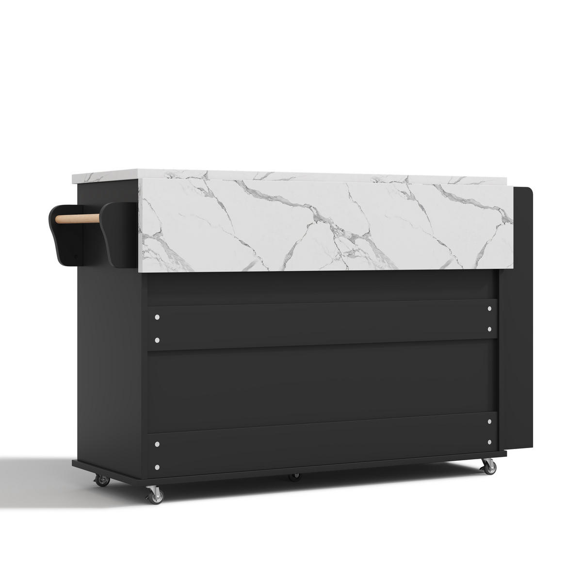 KÜCHENINSEL aus MDF 120x45(70)x90 cm Schwarz mit klappbarer Arbeitsplatte, 5 Rollen und viel Stauraum - Schwarz, Holzwerkstoff (138/90/70cm) - Modfu