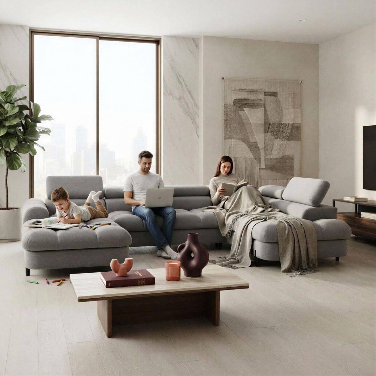 ECKSOFA U-Form BOWL U Rechts mit Schlaffunktion 125x265 Velours Grau - Schwarz/Grau, Holz/Textil (195/90/339cm) - Muffo