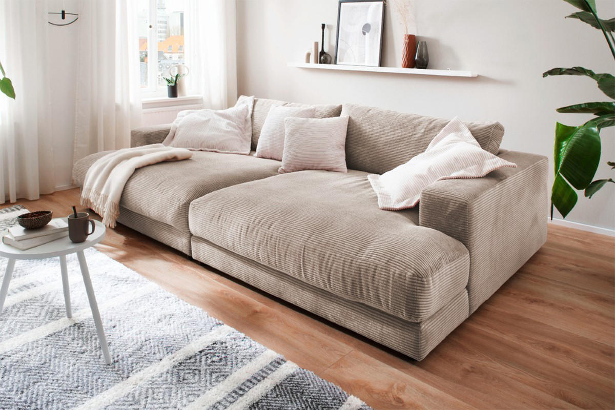 BIG SOFA XL MADELINE Taupe Cord - Taupe/Schwarz, Kunststoff/Textil (290/85/190cm) - KAWOLA
