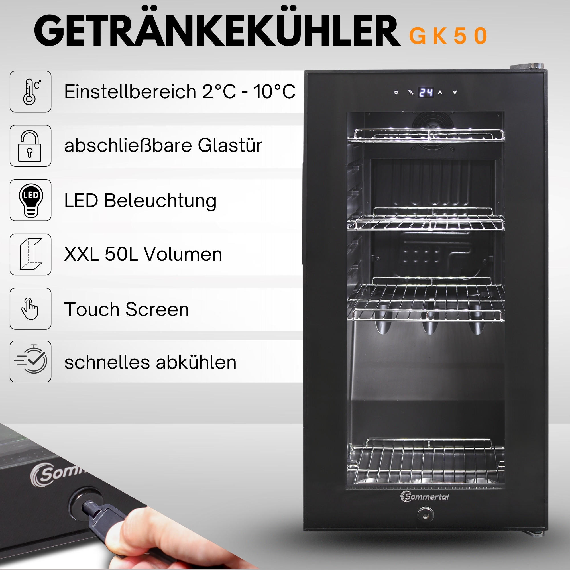 WEINKÜHLSCHRANK GK50 - Schwarz, Metall (40/76cm) - Sommertal