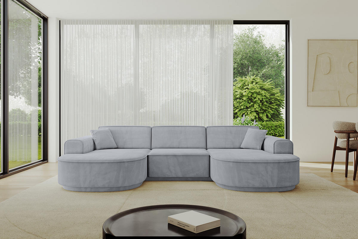 WOHNLANDSCHAFT MARI-U1-v3 - 303x171x83 cm Grau Velours - Schwarz/Grau, Holzwerkstoff/Kunststoff (303/83/171cm) - ALTDECOR