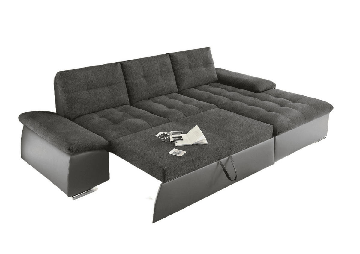 ECKSOFA mit Schlaffunktion und verstellbaren Armlehnen - Chromfarben/Dunkelgrau, Kunststoff/Textil (170/268cm) - ed exciting design